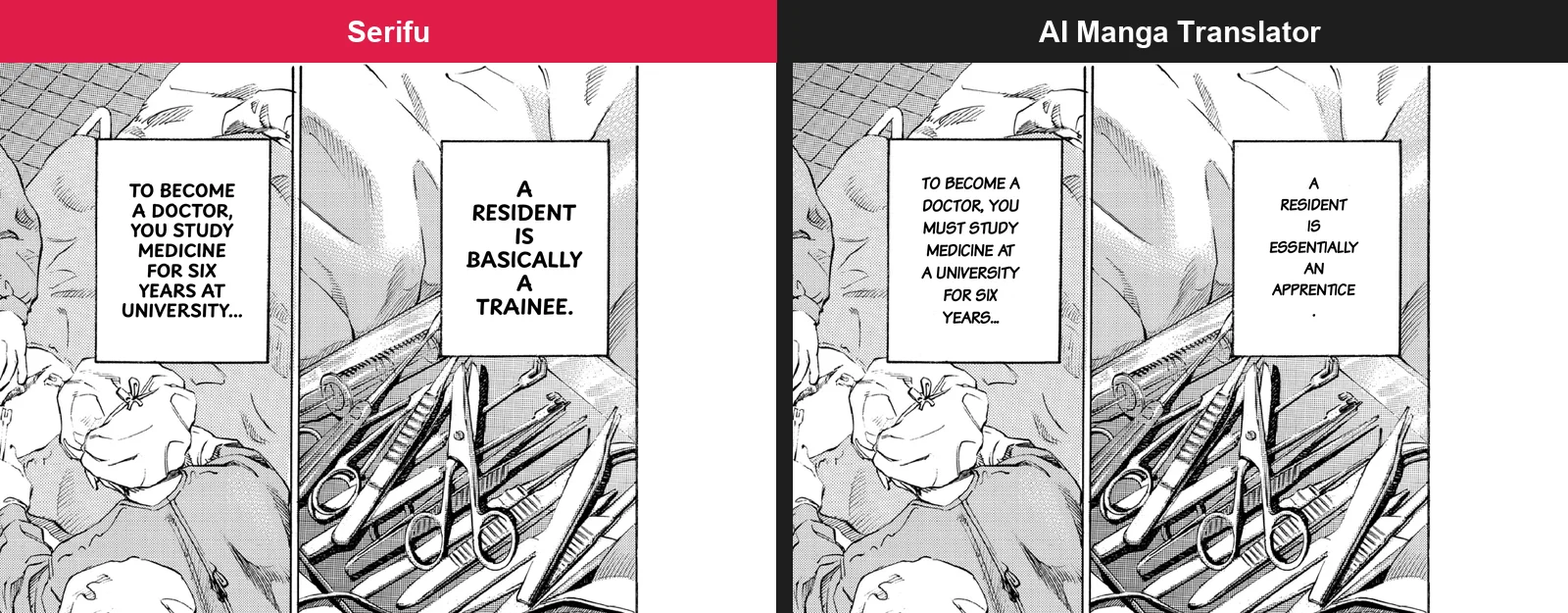 Two captions on manga page 8: AI Manga Translator leaves the full stop alone on the last line