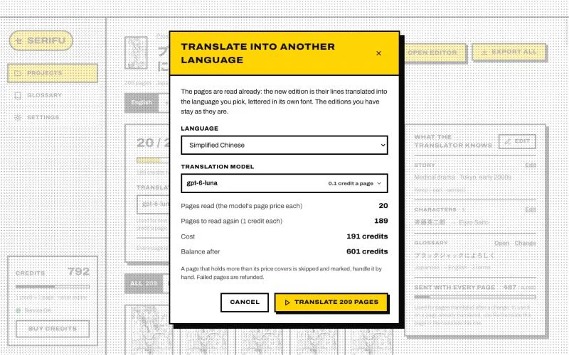 Translate into another language: language, model, pages read and pages to read again, cost