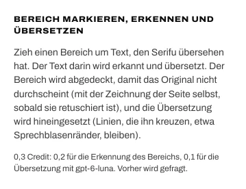 Bereich markieren, erkennen und übersetzen in der Satzleiste, mit Preis