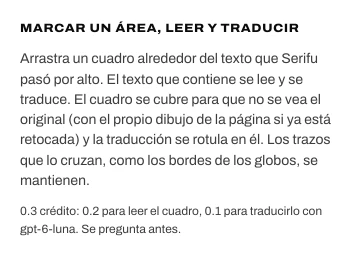 Marcar un área, leer y traducir en el panel de frases, con su precio