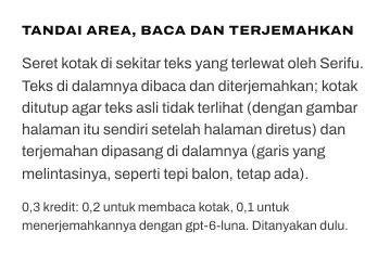 Tandai area, baca dan terjemahkan di editor Serifu