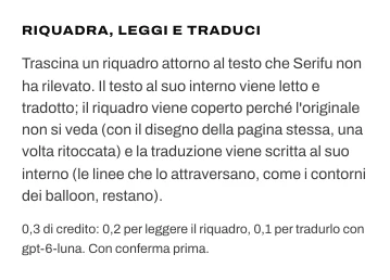 Riquadra, leggi e traduci nel pannello della frase, con il prezzo