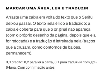 Marcar uma área, ler e traduzir no painel da frase, com o preço