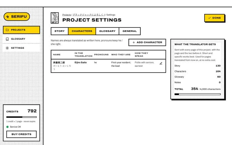 Project settings › Characters