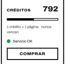 El recuadro de créditos en la app, con la luz del servicio