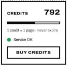 The credits box in the app, with the service light