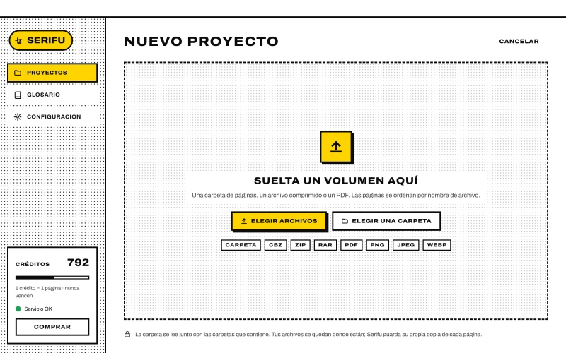 La pantalla Nuevo proyecto