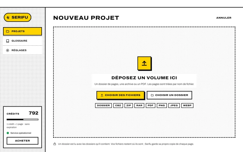 L'écran Nouveau projet
