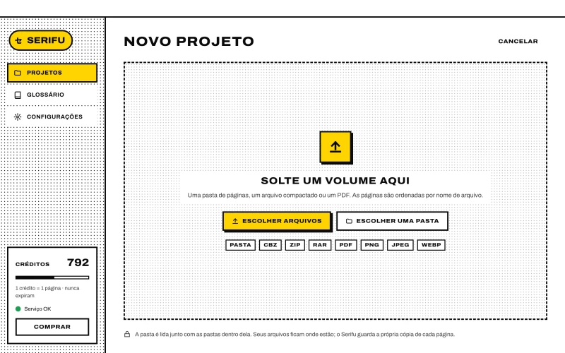 A tela Novo projeto