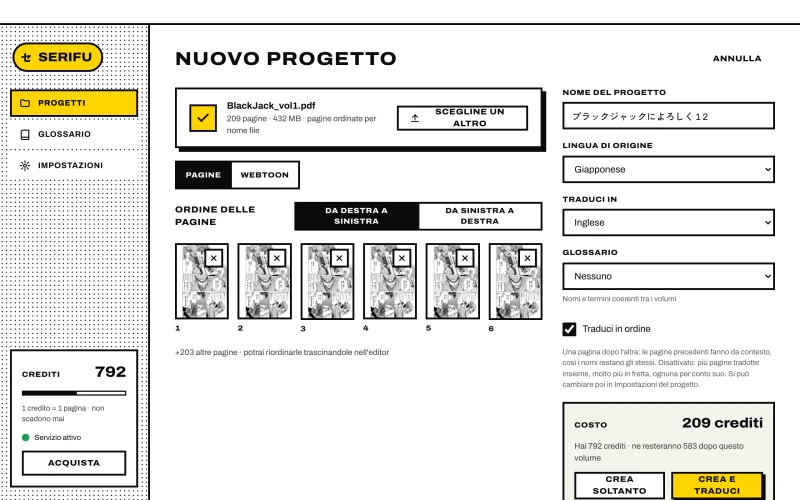 Un volume scelto: ordine delle pagine, lingue, glossario, Traduci in ordine e il costo