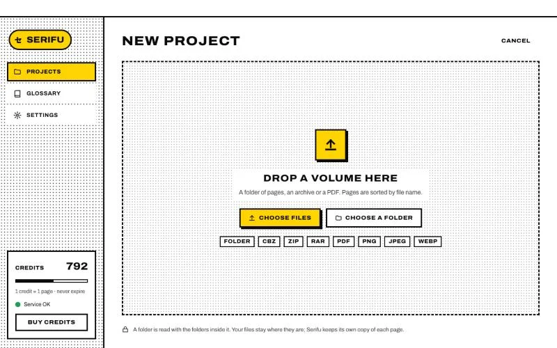 The New project screen