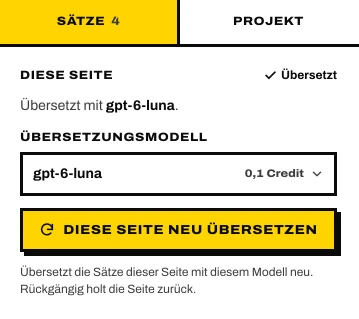 Die Karte der Seite: welches Modell die Seite übersetzt hat, und Diese Seite neu übersetzen