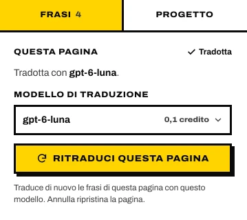 La scheda della pagina: quale modello ha tradotto la pagina, e Ritraduci questa pagina