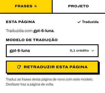 O card da página: qual modelo traduziu a página, e Retraduzir esta página