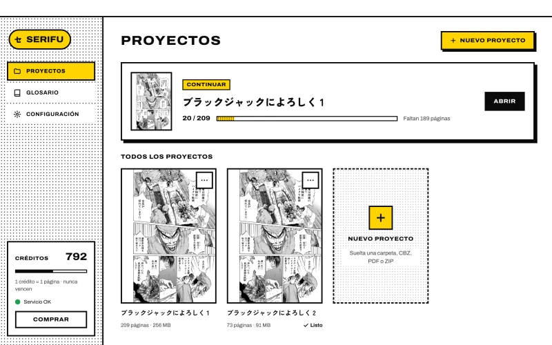 Proyectos: Continuar y todos los proyectos