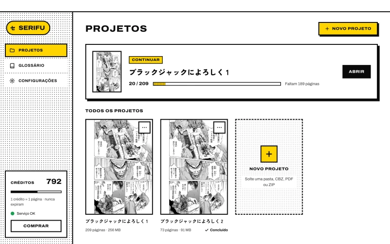 Projetos: Continuar e todos os projetos