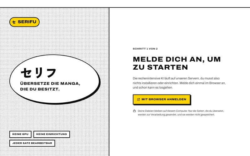 Die App beim ersten Start: Mit Browser anmelden