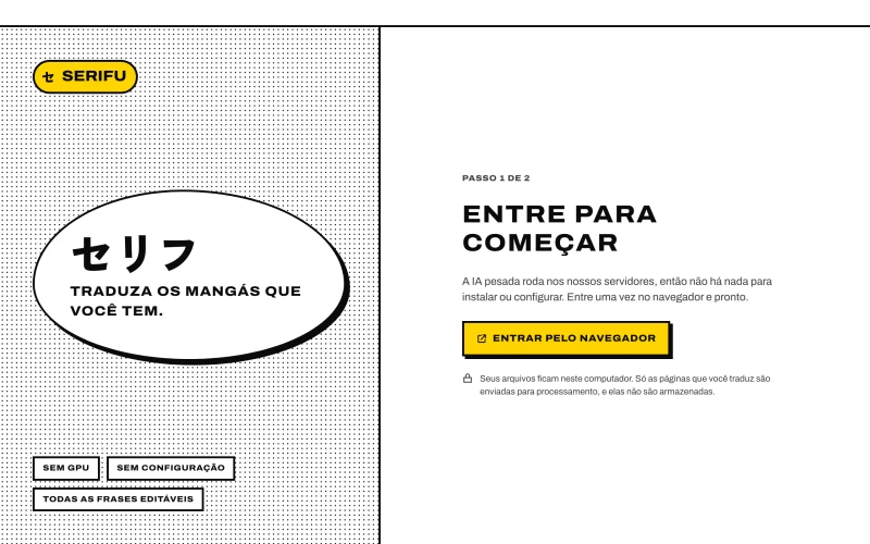 O app na primeira abertura: Entrar pelo navegador