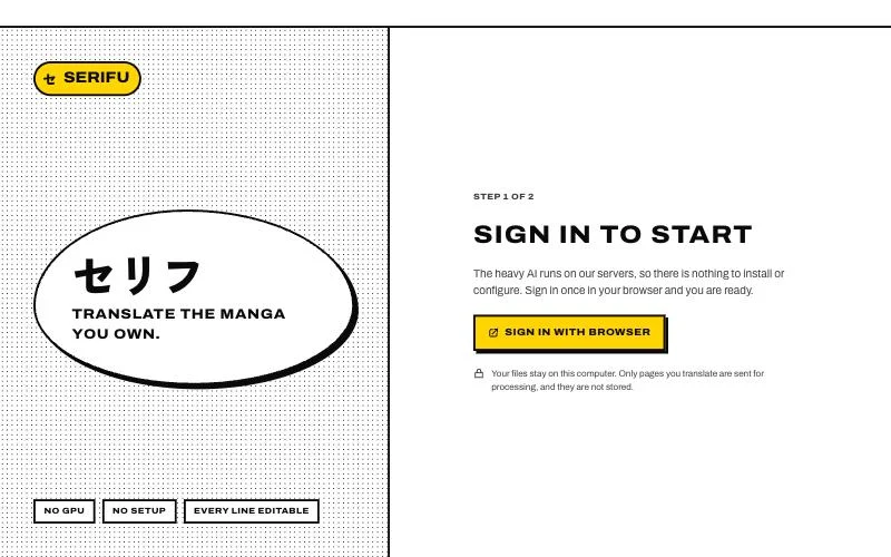 The app on first launch: Sign in with browser