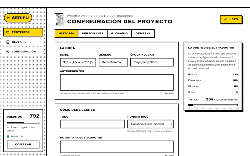 Configuración del proyecto › Historia, con lo que recibe el traductor