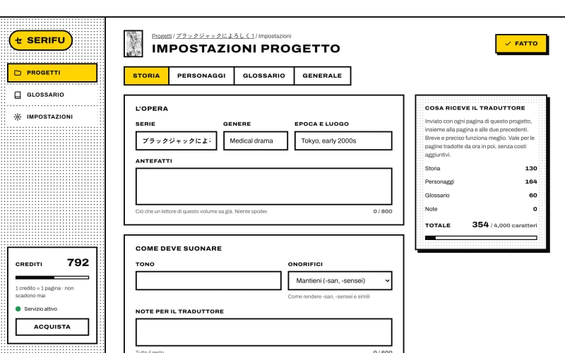 Impostazioni del progetto › Storia, con ciò che riceve il traduttore