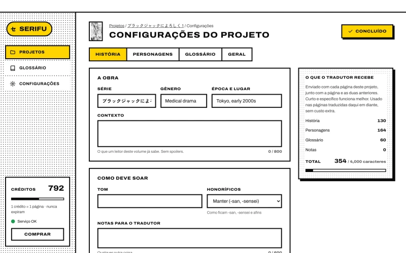 Configurações do projeto › História, com o que o tradutor recebe