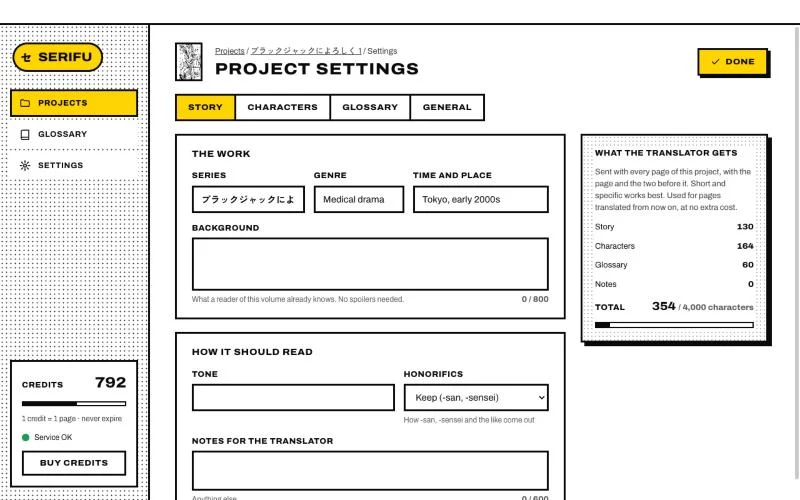 Project settings › Story, with what the translator gets