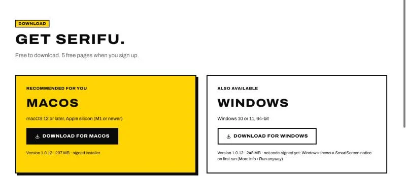 The download page: macOS and Windows