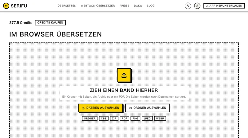 Der Übersetzer auf serifu.net, bereit für einen Band