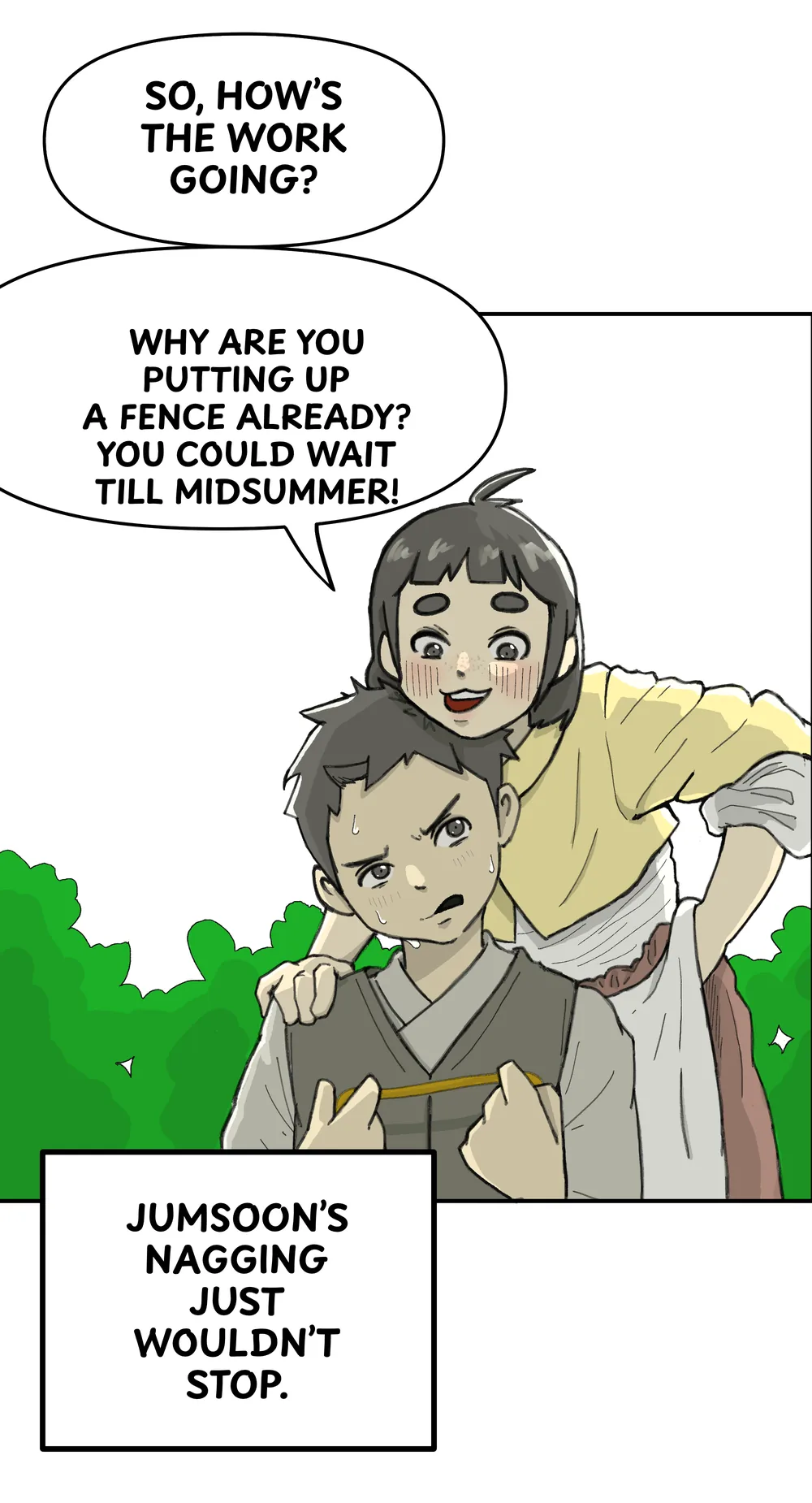The same manhwa page after the manhwa translator: English in its balloons