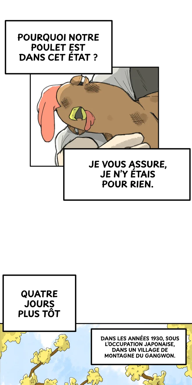 La même page de webtoon après le traducteur webtoon : du français dans ses récitatifs